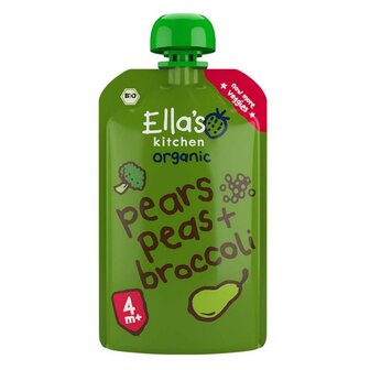 7 x Ella&#039;s Kitchen Fruithapje Peer met Erwten en Broccoli 4 maand (biologisch)